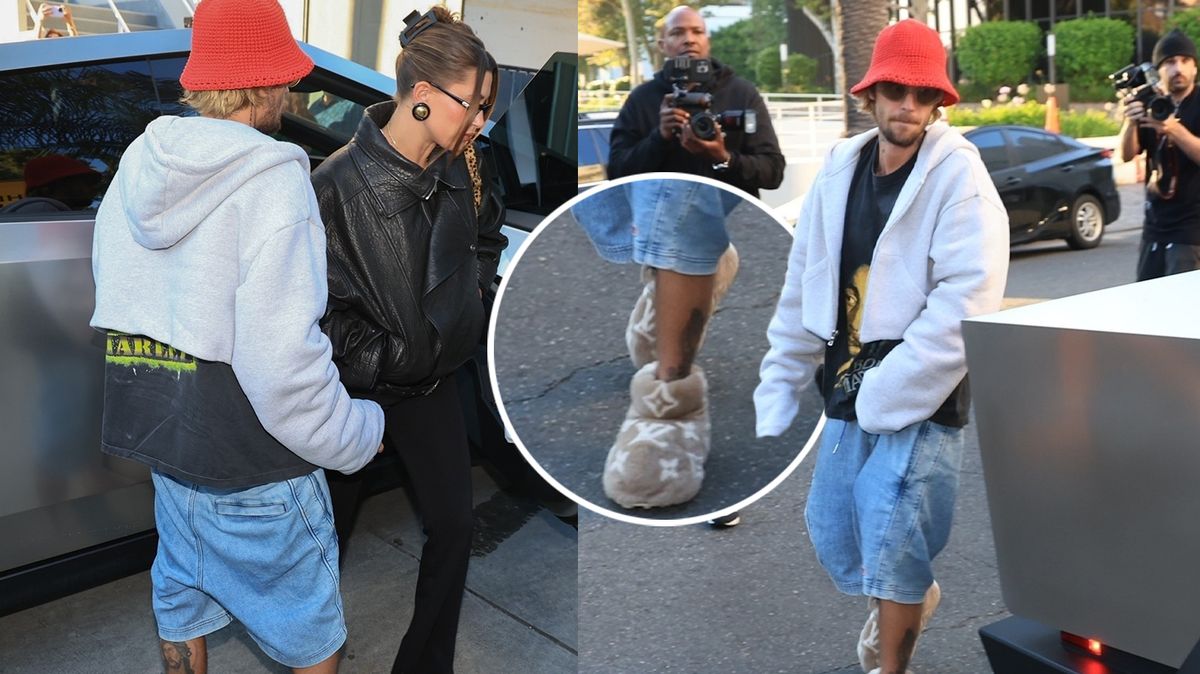 Justin Bieber vzal v papučích od Vuittona za 73 tisíc svou těhotnou ženu Hailey na bohoslužbu. Paparazzi měli žně