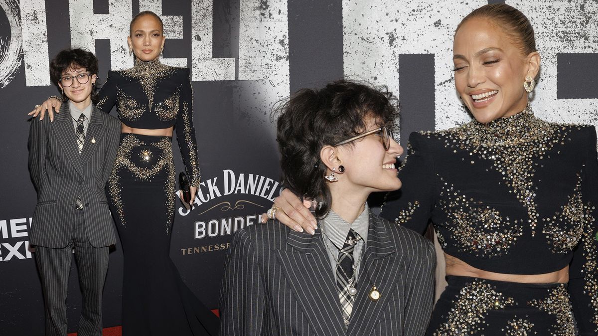 Jennifer Lopez na premiéře s doprovodem v obleku a kravatě: Maminku podpořil její genderově neutrální potomek Emme