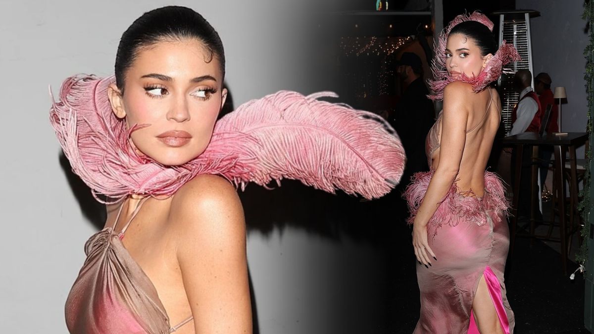 Holá záda, sideboob a peříčka, co musela pořádně lechtat! Jak se vám líbí Kylie Jenner jako růžová víla?