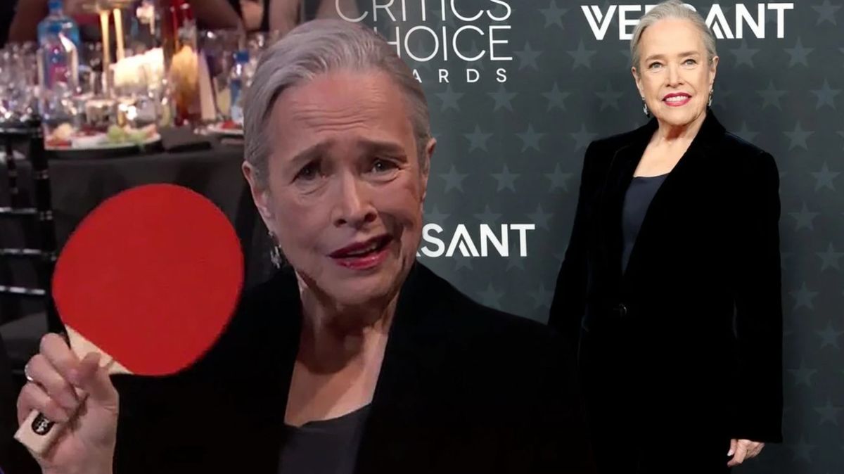 Herečka Kathy Bates se na předávání cen pěkně odvázala: Do kamery olizovala pingpongovou pálku. Publikum šlo do kolen